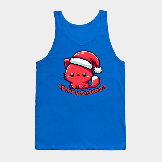 Red catmas Christmas cat Tank Top by Japanese Fever